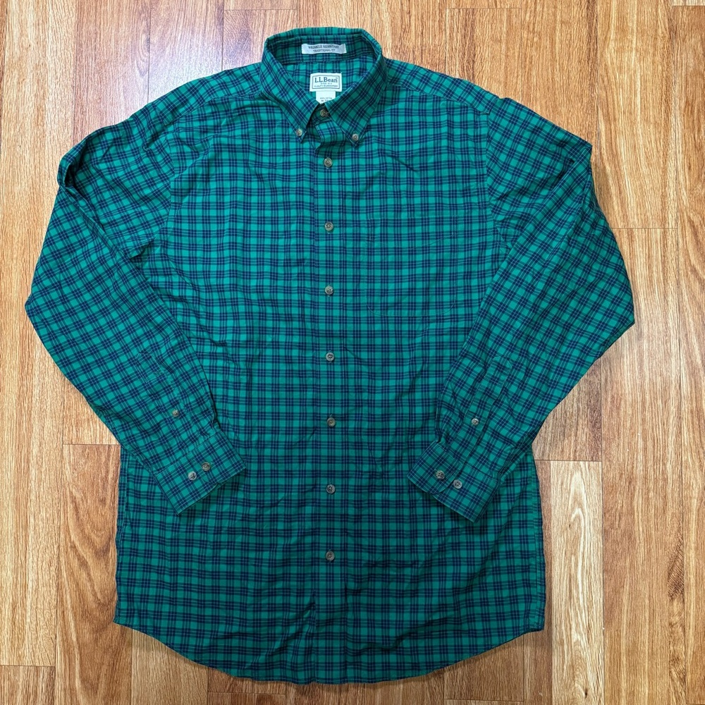 L.L. Bean Men's Blue and Green Checkered Shirt